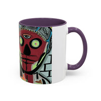 Abstract Day of the Dead Skull Accent Coffee Mug — Colorful Neon Skull Art (11/15oz)