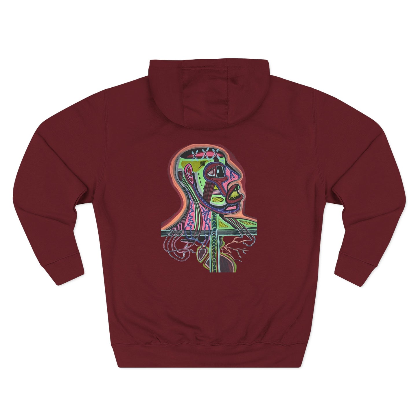 HEART ATTACK  Abstract Psyche Hoodie — Colorful Three-Panel Back Art Fleece Hoodie