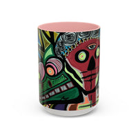 Abstract Day of the Dead Skull Accent Coffee Mug — Colorful Neon Skull Art (11/15oz)