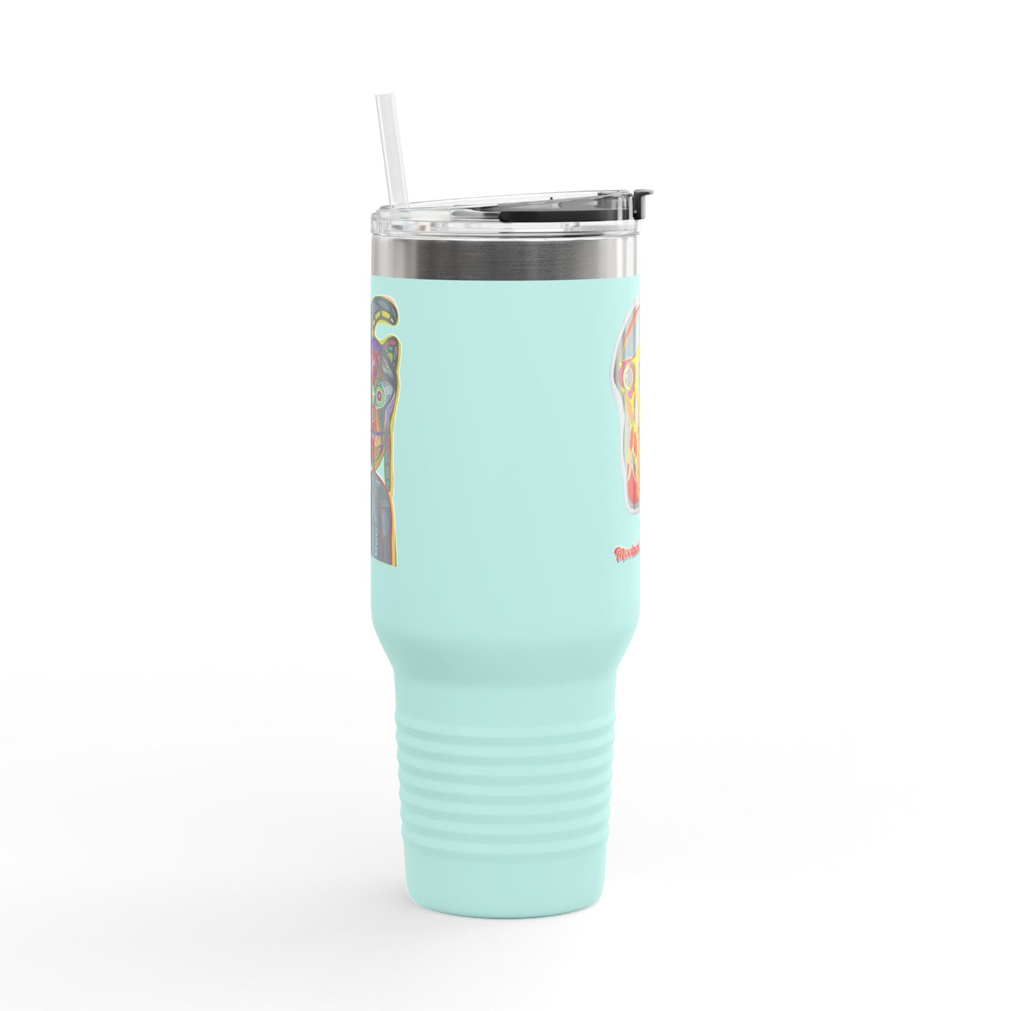 MOVINCHIARTDESIGNS.  40oz Insulated Travel Mug — Colorful Abstract Skull Design, Spill‑Resistant Tumbler