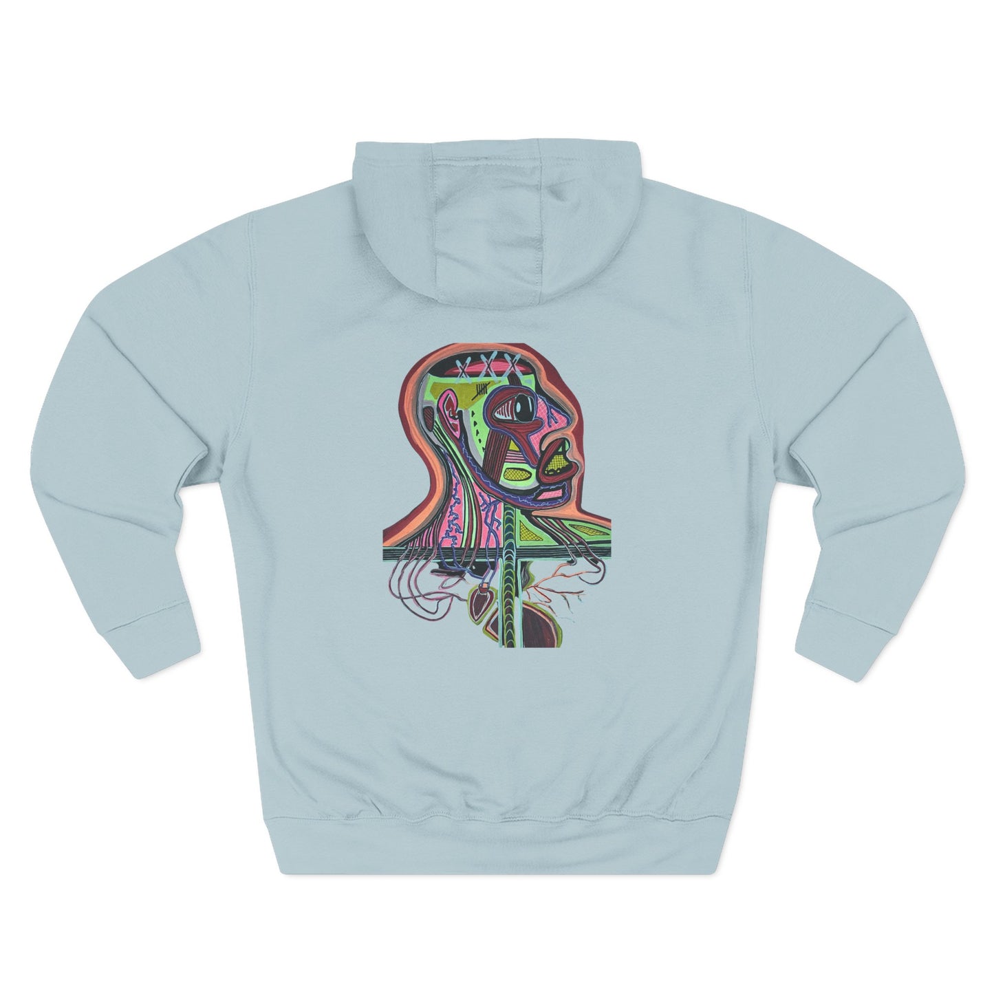 HEART ATTACK  Abstract Psyche Hoodie — Colorful Three-Panel Back Art Fleece Hoodie