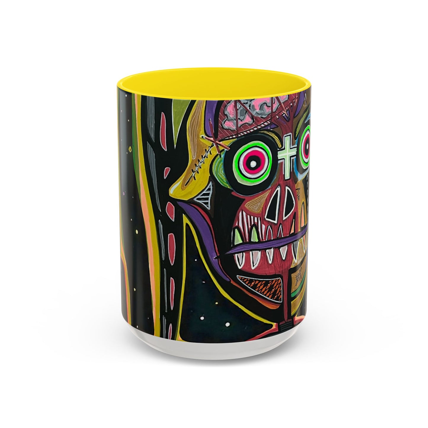 VINCENT  Skull Pop Art Accent Coffee Mug — Colorful Neon Tribal Skull Design (11/15oz)