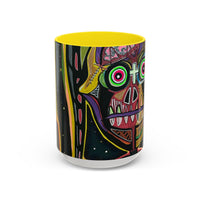 VINCENT  Skull Pop Art Accent Coffee Mug — Colorful Neon Tribal Skull Design (11/15oz)