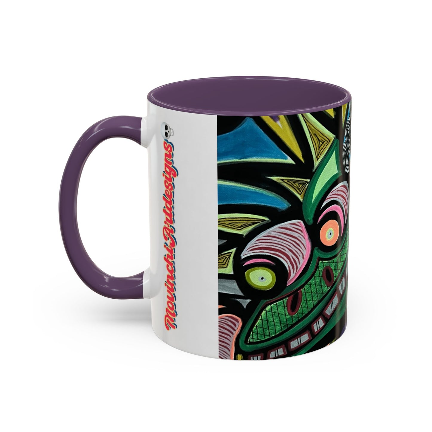Abstract Day of the Dead Skull Accent Coffee Mug — Colorful Neon Skull Art (11/15oz)