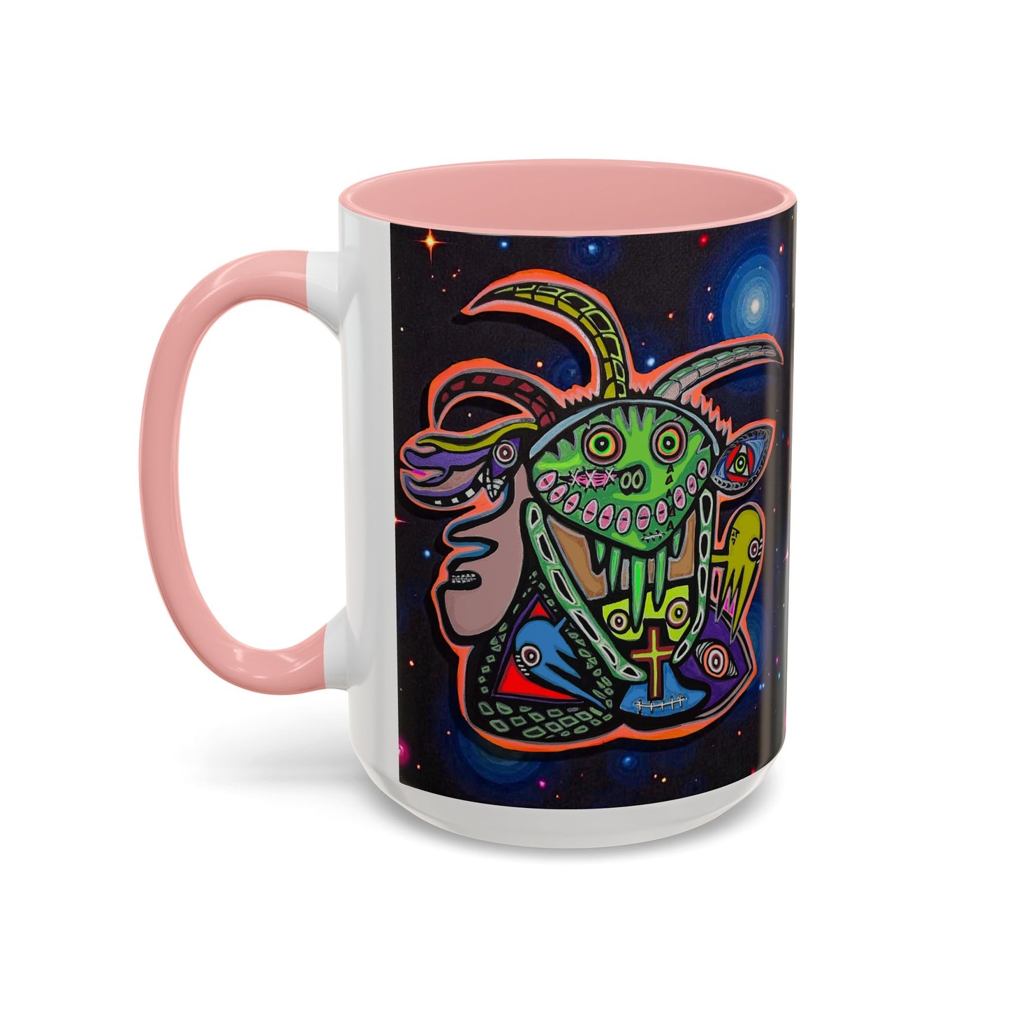 Psychedelic RYDER2.0   Space Goat Accent Coffee Mug — Colorful Cosmic Animal Art (11/15oz)