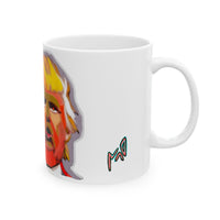 DONALD TRUMP.  Colorful Caricature Face Mug — Political Satire Ceramic Coffee Cup