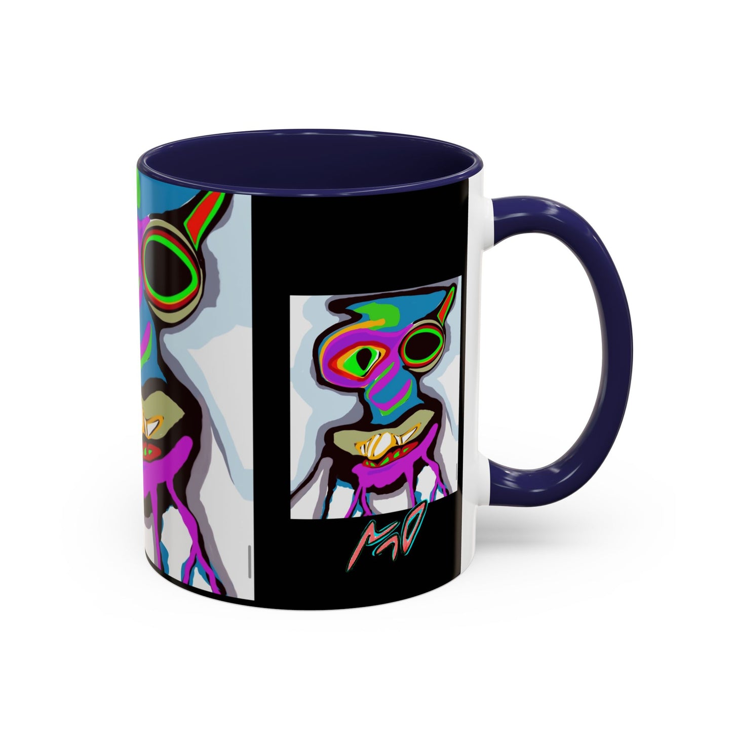 Abstract Alien Art Coffee Mug — Colorful Surreal Creature Accent Mug