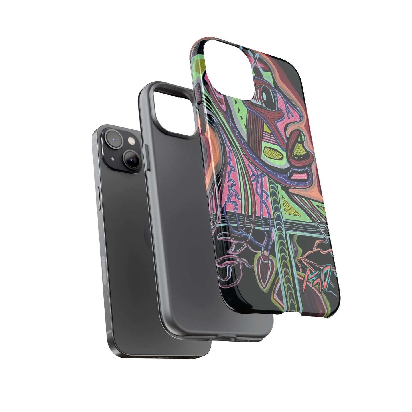 HEART ATTACK Abstract Neon Face Tough Phone Case – Vibrant Art Phone Cover