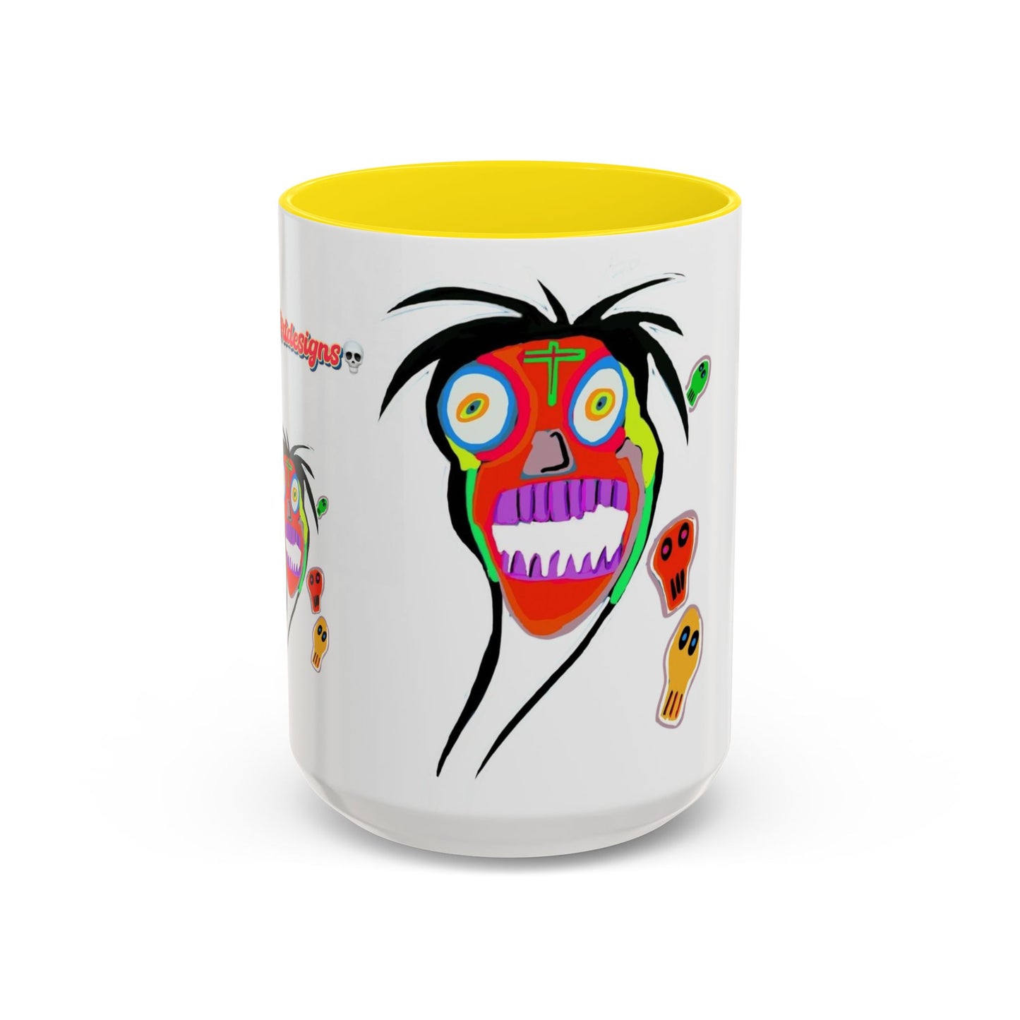 Skullface Accent Coffee Mug — Colorful Day of the Dead Pop Art (11/15oz)