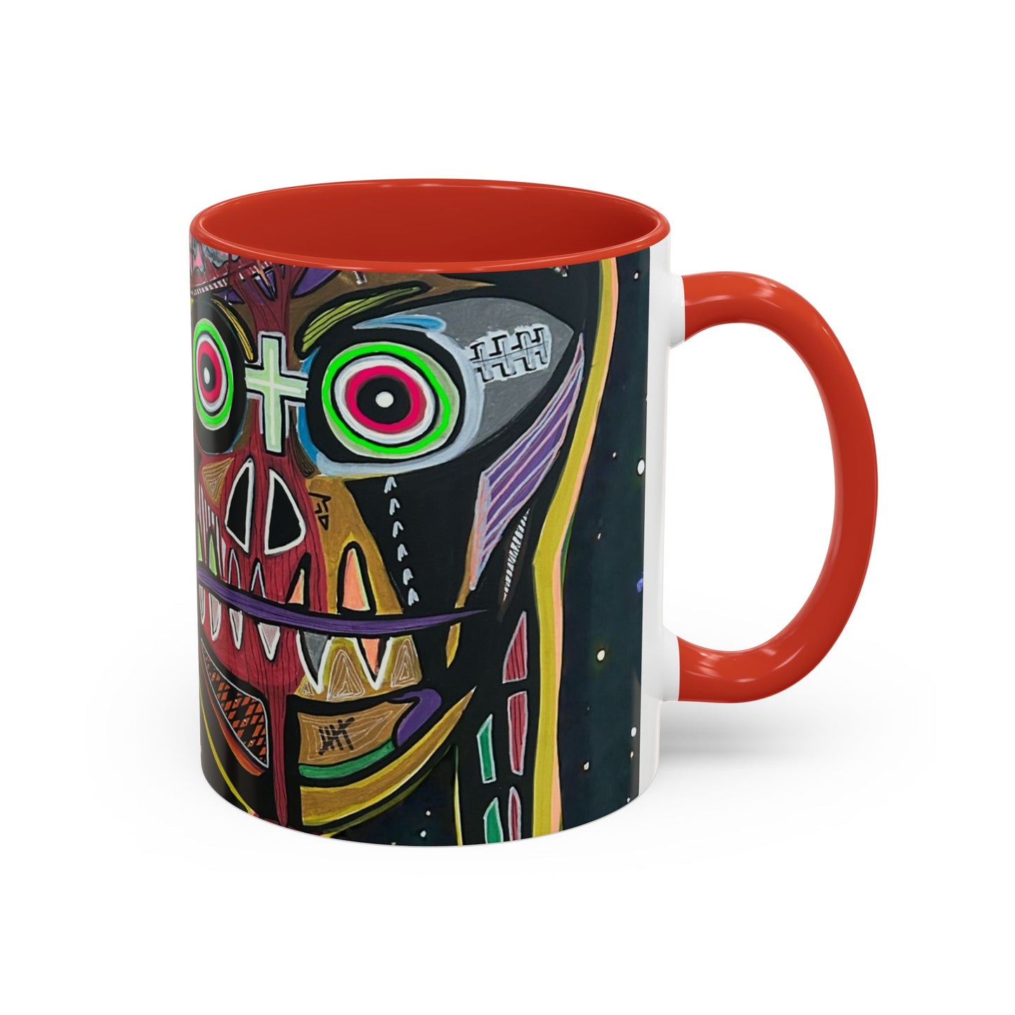 VINCENT  Skull Pop Art Accent Coffee Mug — Colorful Neon Tribal Skull Design (11/15oz)