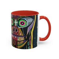 VINCENT  Skull Pop Art Accent Coffee Mug — Colorful Neon Tribal Skull Design (11/15oz)