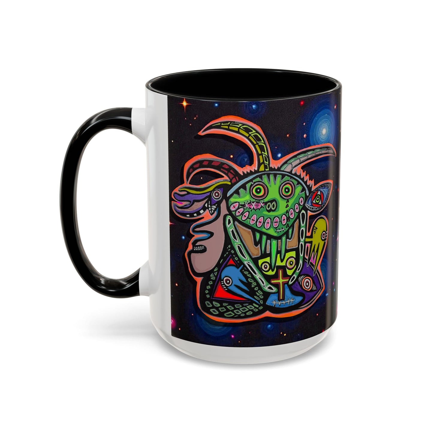 Psychedelic RYDER2.0   Space Goat Accent Coffee Mug — Colorful Cosmic Animal Art (11/15oz)