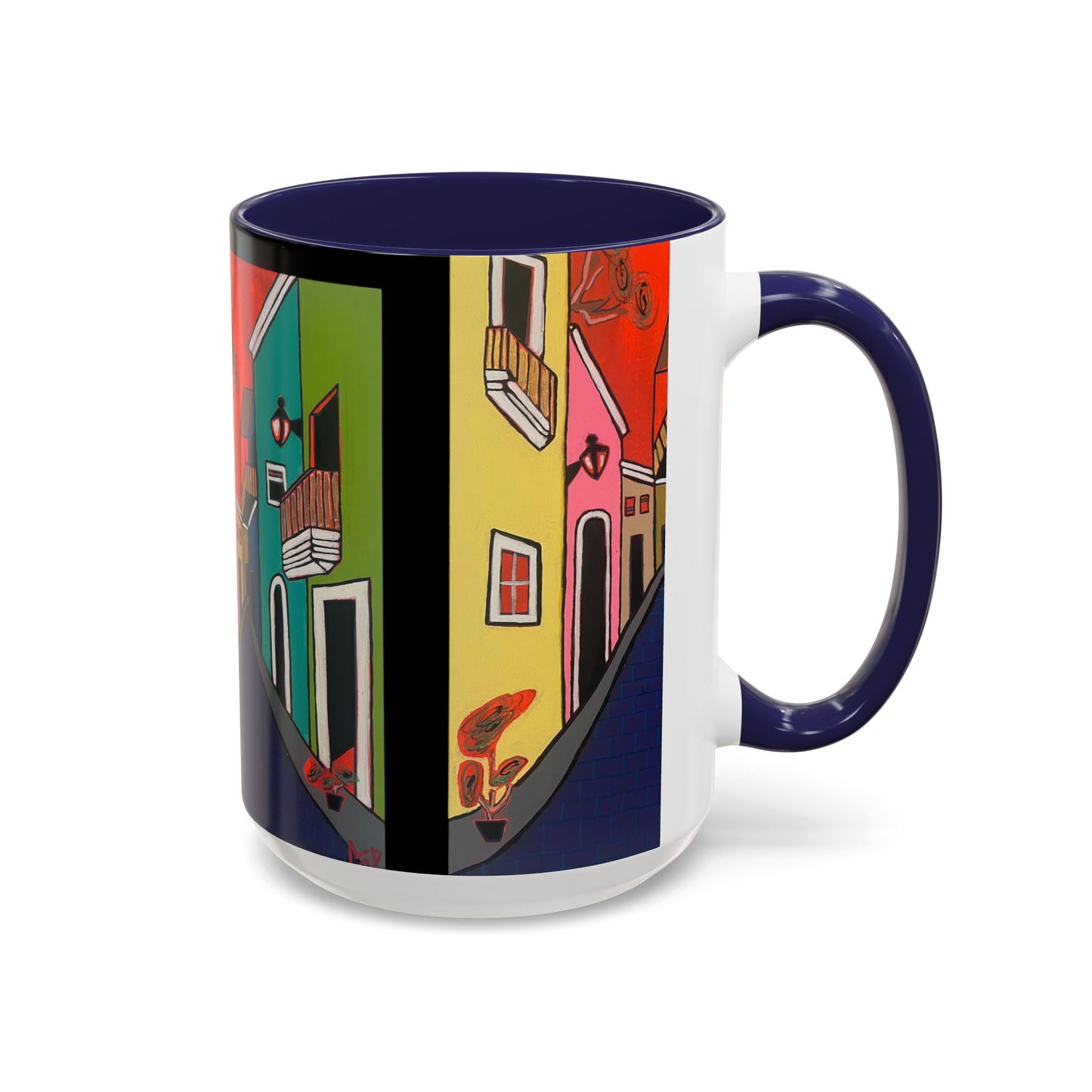 SAN SEBASTIAN.  Colorful Street Scene Accent Coffee Mug — Vibrant Urban Art Ceramic Mug (11/15oz)