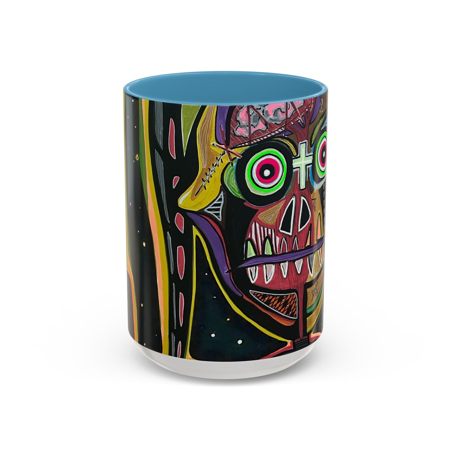 VINCENT  Skull Pop Art Accent Coffee Mug — Colorful Neon Tribal Skull Design (11/15oz)