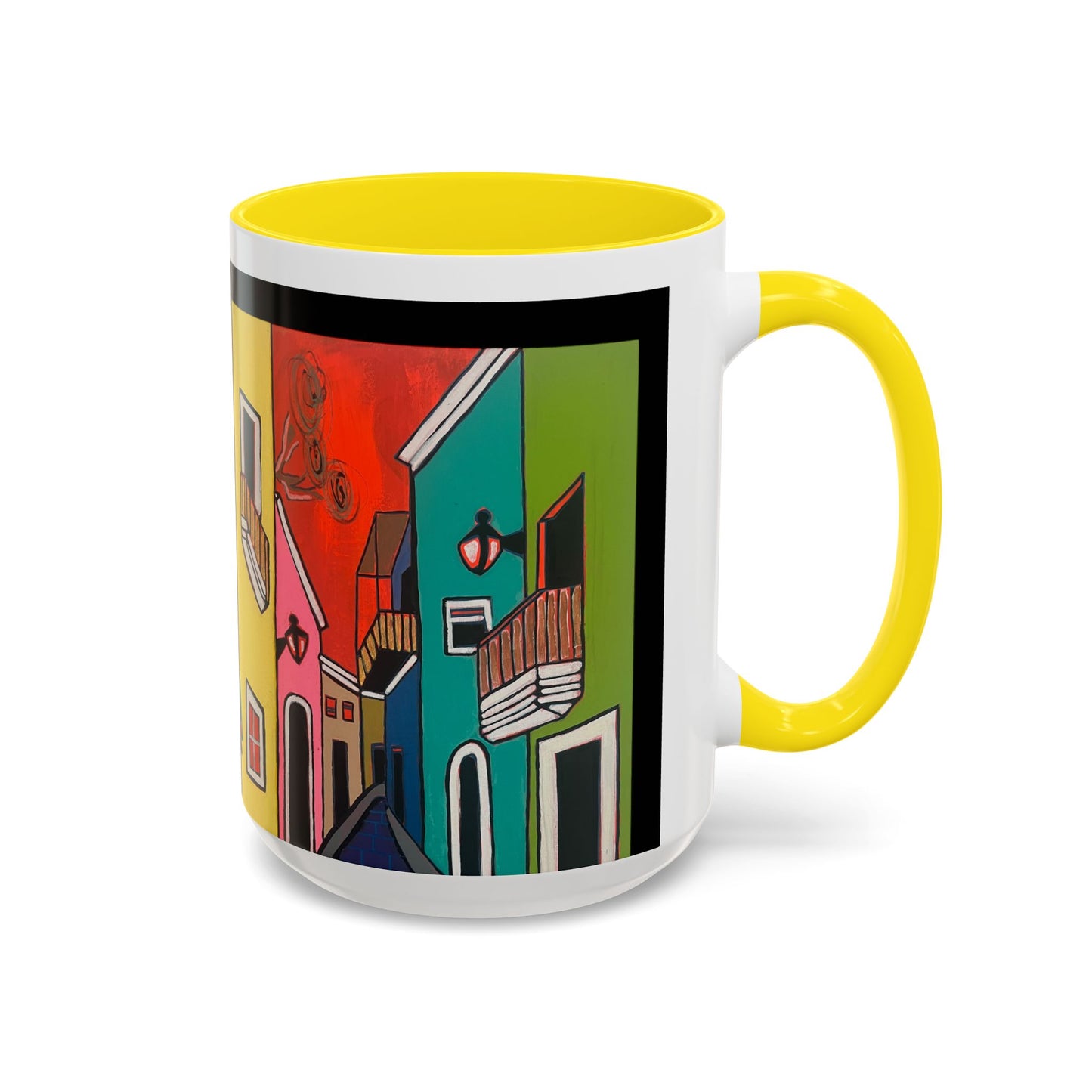 VIEJO SAN JUAN,  Colorful Cityscape Coffee Mug — Vibrant European Street Accent Mug