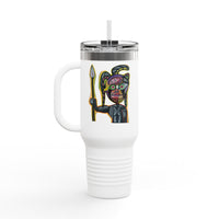 MOVINCHIARTDESIGNS.  40oz Insulated Travel Mug — Colorful Abstract Skull Design, Spill‑Resistant Tumbler