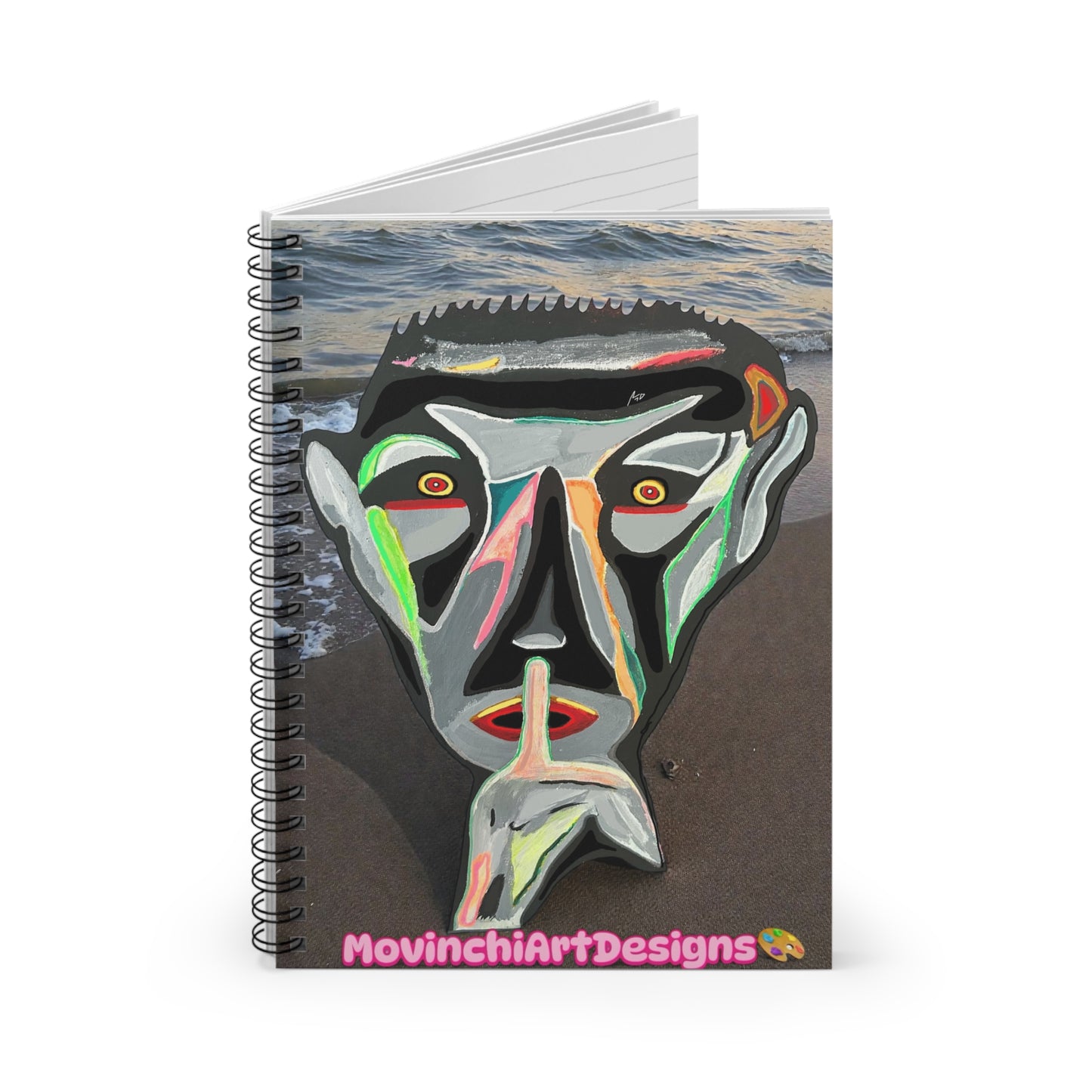SILENCE.  Abstract Face Spiral Notebook — MovinchiArtDesigns Ruled Journal