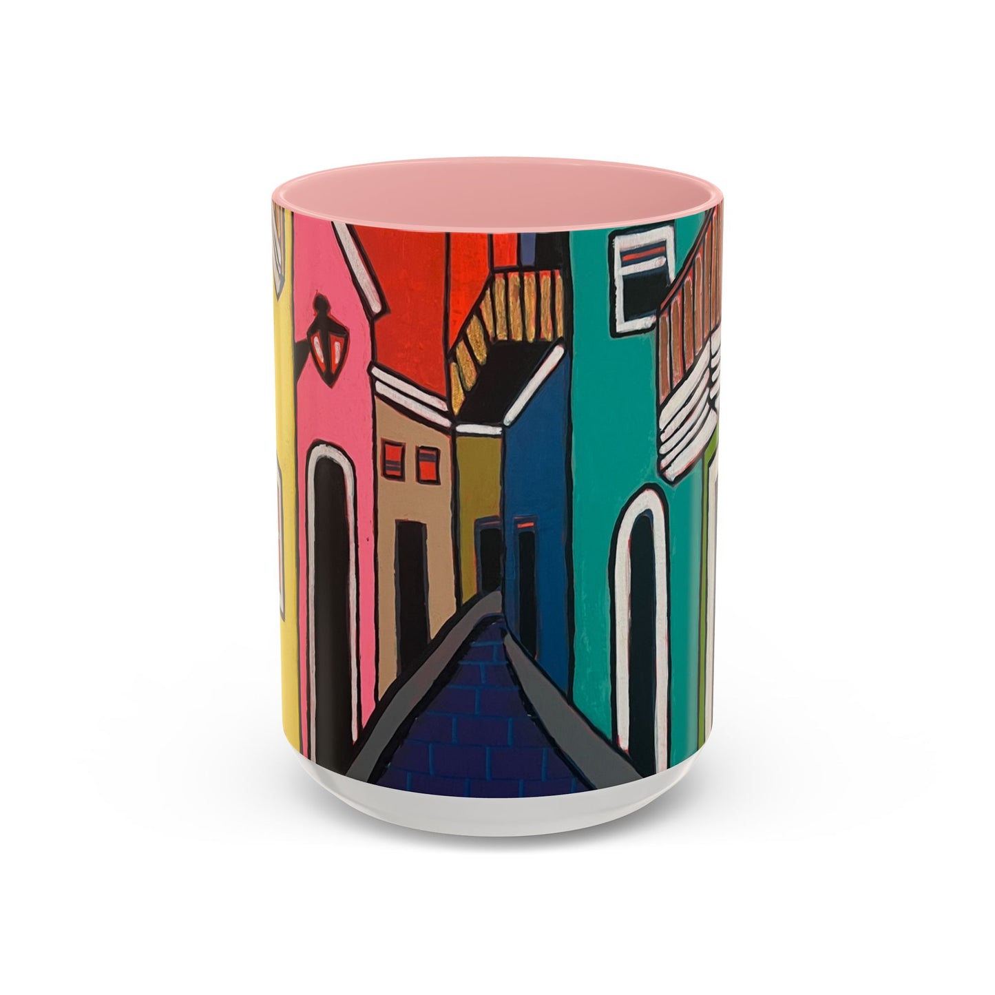 SAN SEBASTIAN2.0 Colorful Canal Houses Accent Coffee Mug — Bright European Street Art Ceramic Mug (11/15oz)