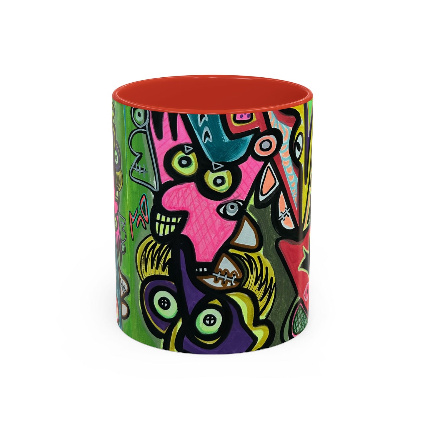 AbstractCONCERT.   Pop Art Coffee Mug — Colorful Faces Accent Mug (11/15 oz)