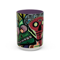 Abstract Day of the Dead Skull Accent Coffee Mug — Colorful Neon Skull Art (11/15oz)