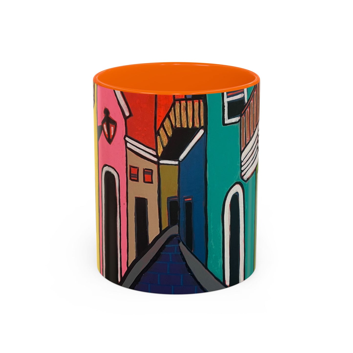 SAN SEBASTIAN2.0 Colorful Canal Houses Accent Coffee Mug — Bright European Street Art Ceramic Mug (11/15oz)