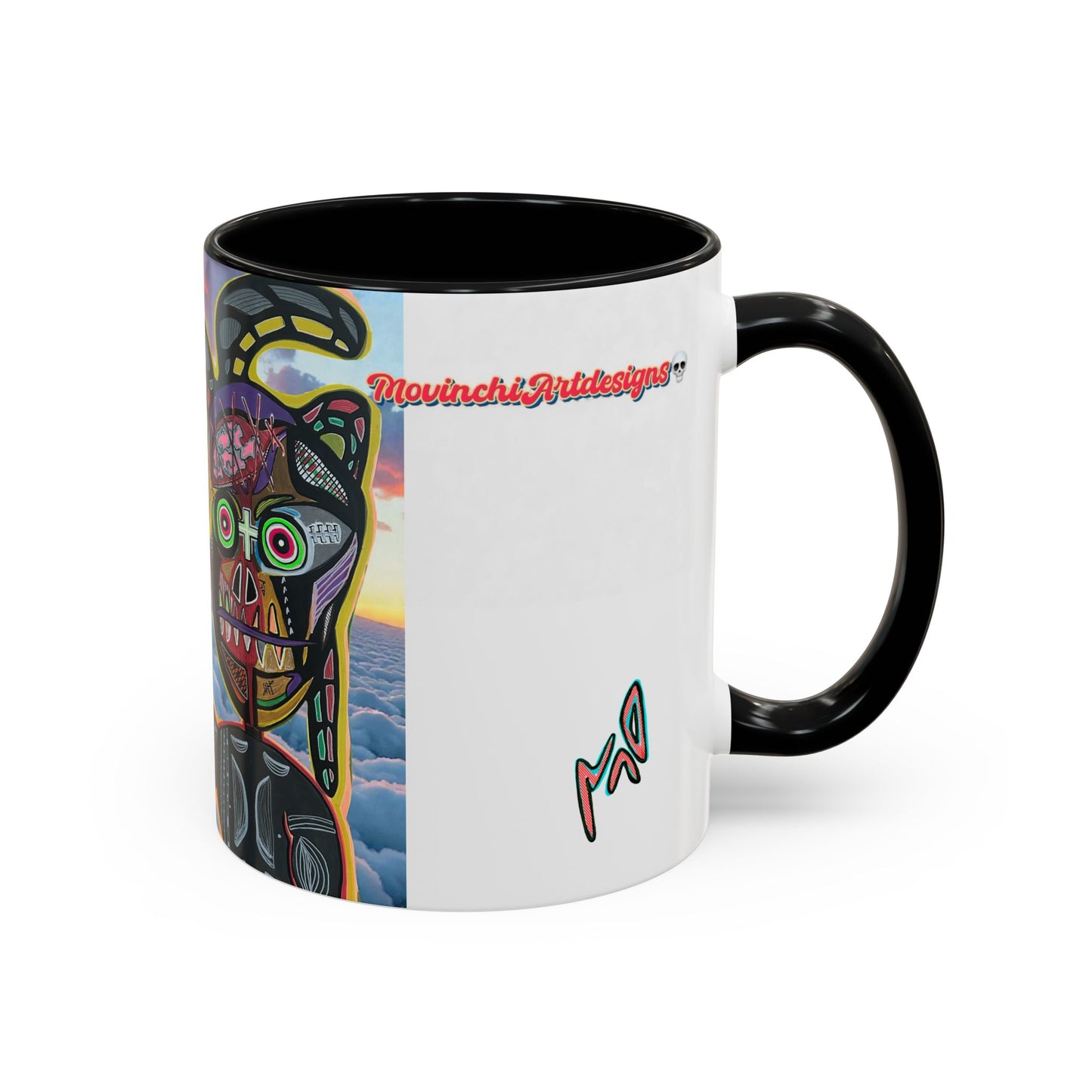 Surreal VINCENT Tribal Warrior Accent Coffee Mug — Colorful Skull Art 11/15oz
