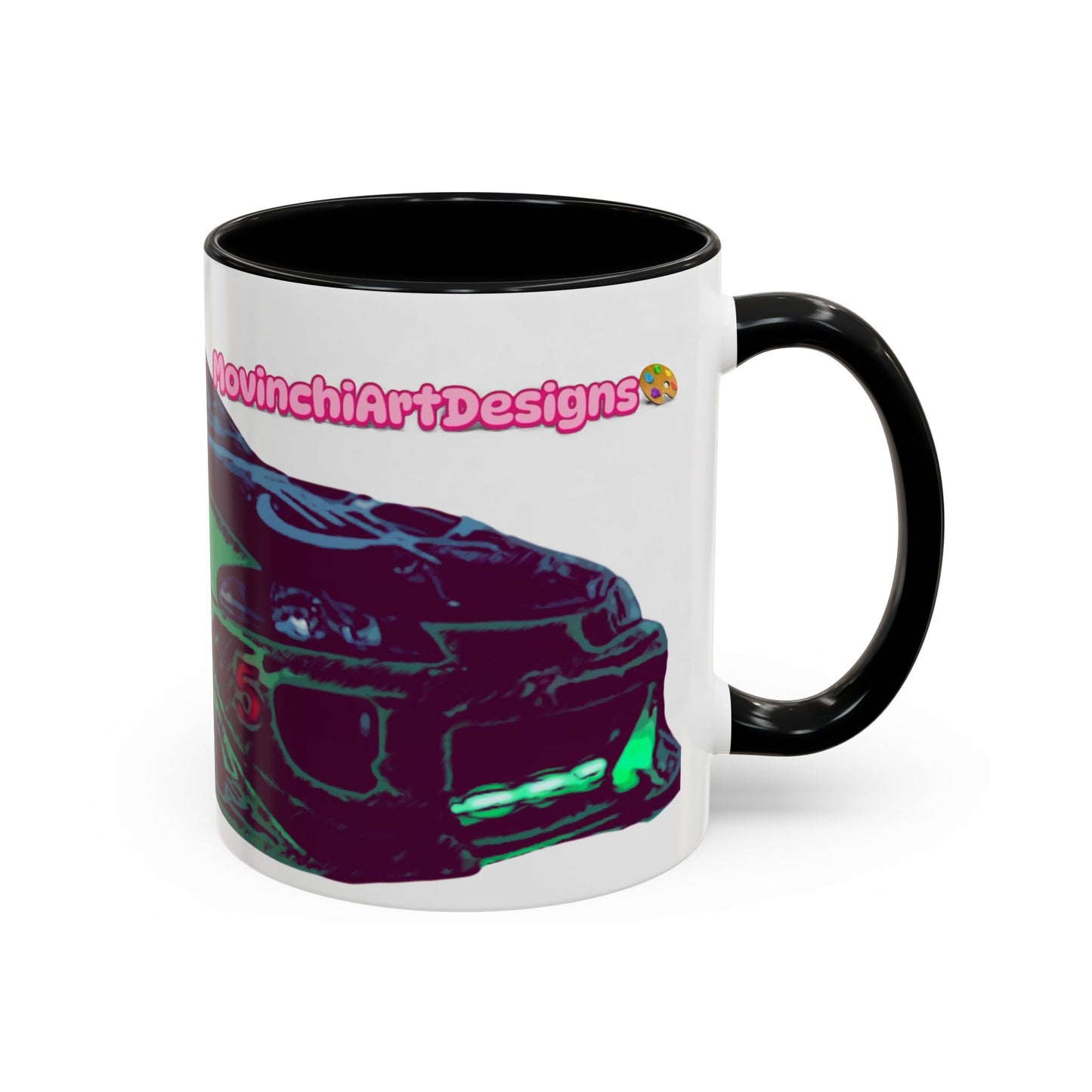 Coffee Mug —ECLIPSE  Neon Sports Car Design with "MovinchiArtDesigns" Logo