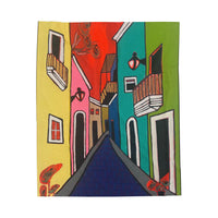 SAN SEBASTIAN.  Colorful Alleyway Velveteen Plush Blanket – Vibrant Street Scene Throw