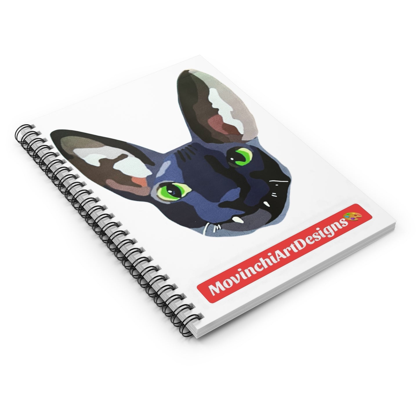 Sphynx Cat Spiral Notebook — Artistic Green-Eyed Cat Journal