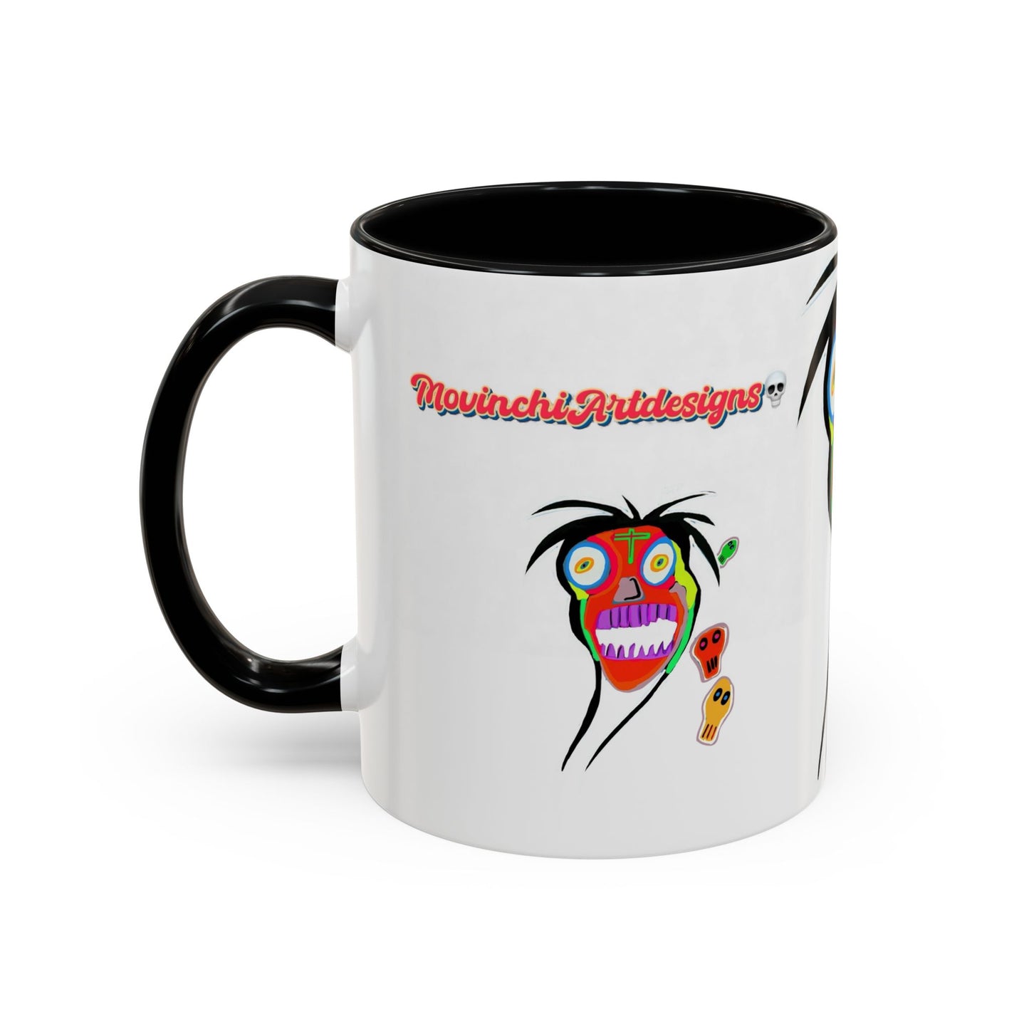 Skullface Accent Coffee Mug — Colorful Day of the Dead Pop Art (11/15oz)
