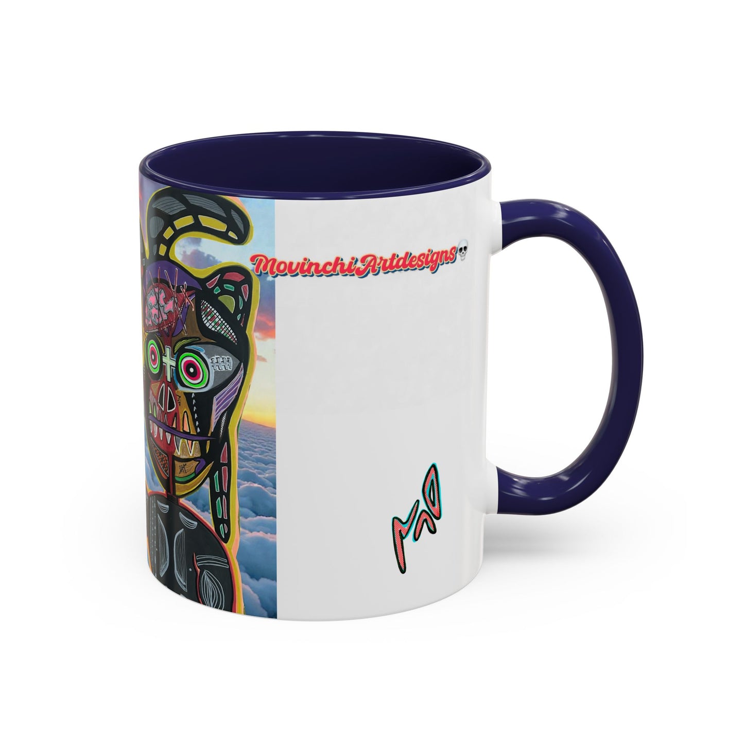 Surreal VINCENT Tribal Warrior Accent Coffee Mug — Colorful Skull Art 11/15oz