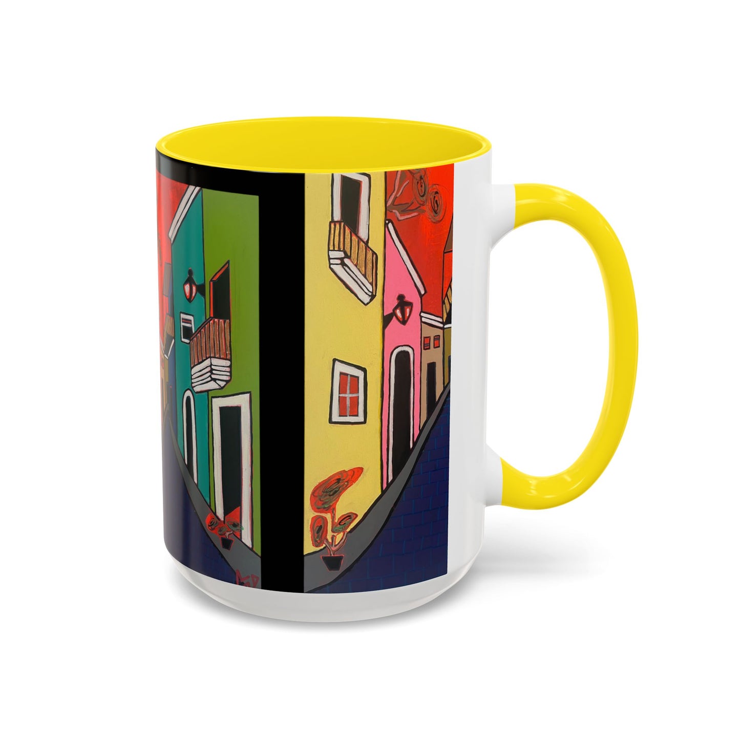 SAN SEBASTIAN.  Colorful Street Scene Accent Coffee Mug — Vibrant Urban Art Ceramic Mug (11/15oz)