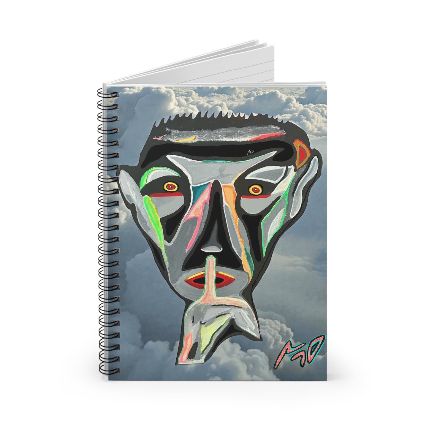 SILENCE.  Abstract Face Spiral Notebook — Surreal Cloud Art Journal (Ruled)