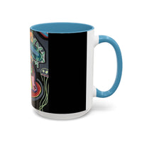 Colorful Neon OVERTHINKING  Skull Coffee Mug — Vibrant Abstract Day of the Dead Accent Mug