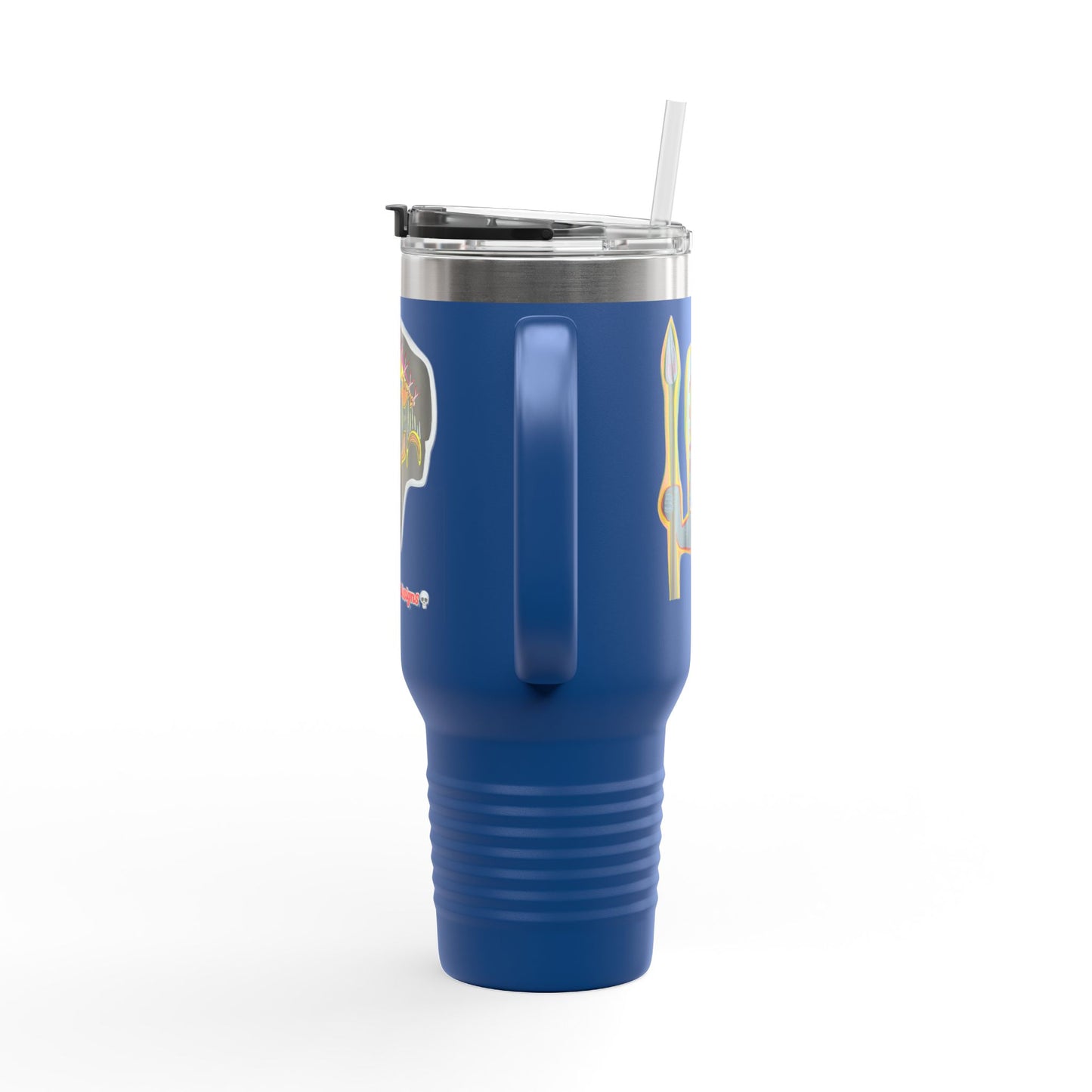 MOVINCHIARTDESIGNS.  40oz Insulated Travel Mug — Colorful Abstract Skull Design, Spill‑Resistant Tumbler