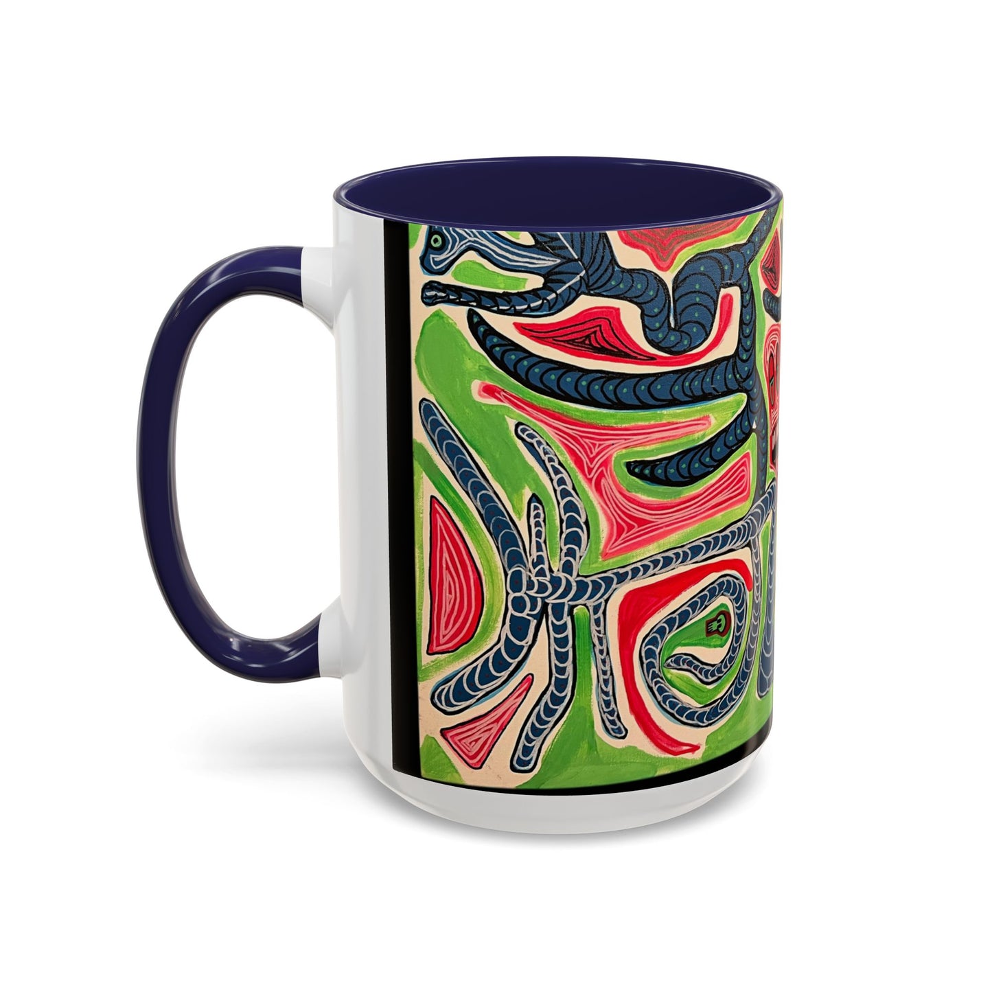 AFTER LIFE.  Abstract Tribal Art Coffee Mug — Colorful Surreal Accent Mug