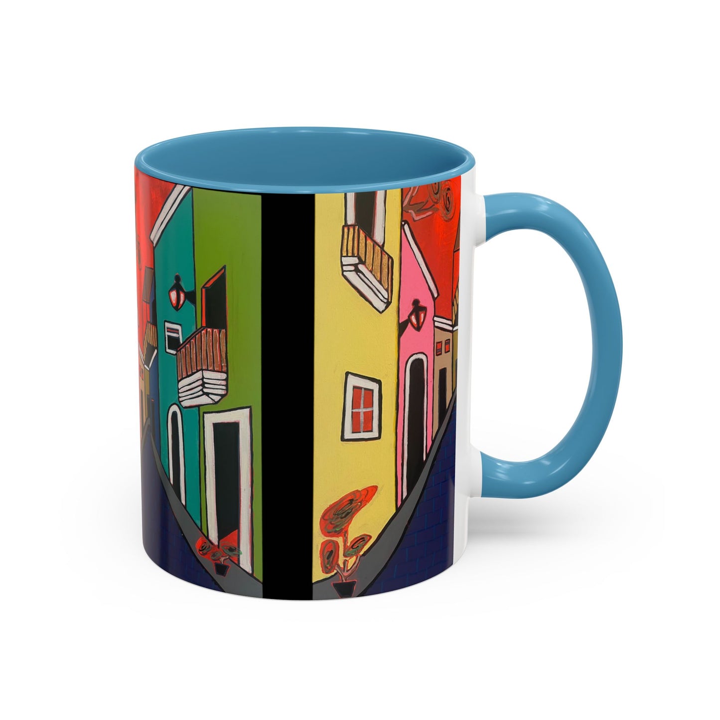 SAN SEBASTIAN.  Colorful Street Scene Accent Coffee Mug — Vibrant Urban Art Ceramic Mug (11/15oz)