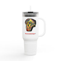 MOVINCHIARTDESIGNS.  40oz Insulated Travel Mug — Colorful Abstract Skull Design, Spill‑Resistant Tumbler