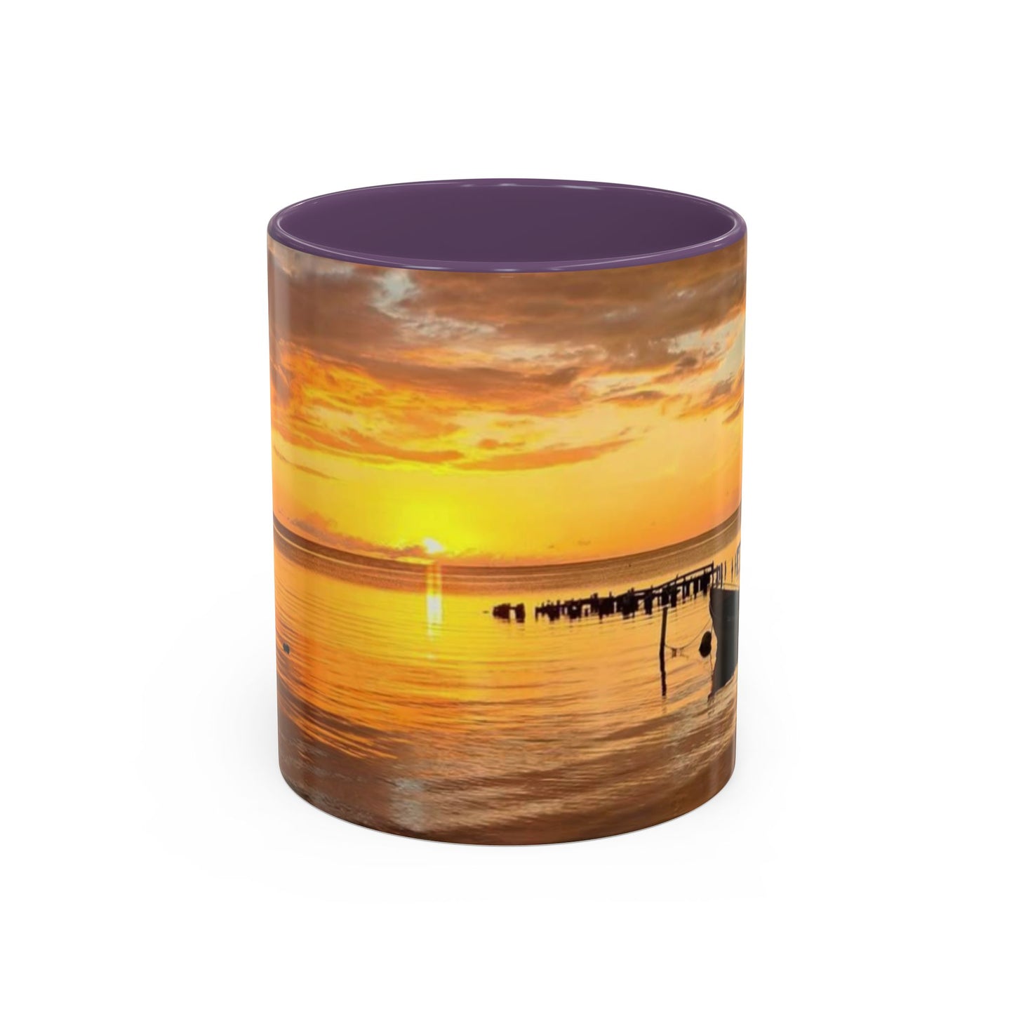 Sunset Harbor Coffee Mug — Golden Beach Sunrise Accent Mug (11/15oz)