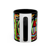 CRAZY.   Neon Face Accent Coffee Mug – Colorful Psychedelic Art Ceramic Mug