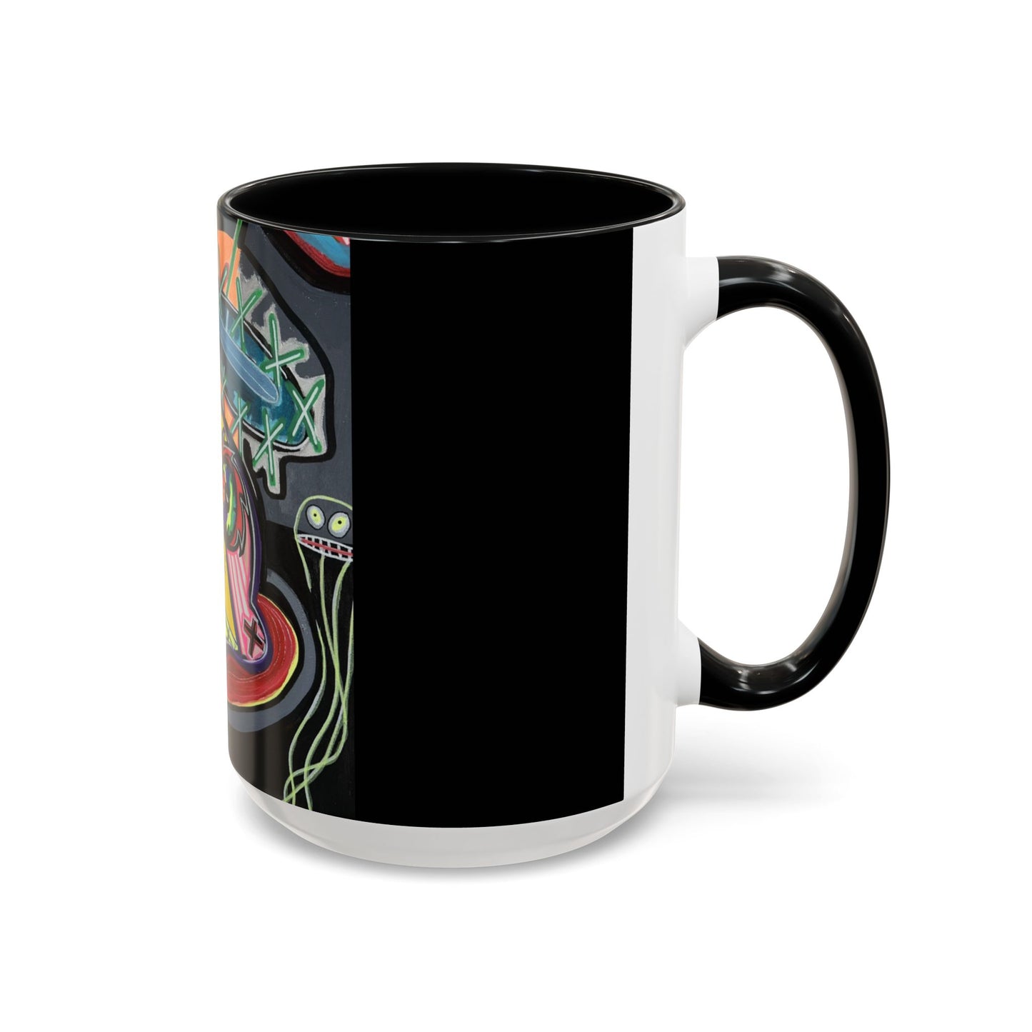 Colorful Neon OVERTHINKING  Skull Coffee Mug — Vibrant Abstract Day of the Dead Accent Mug
