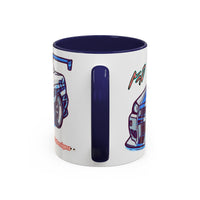 Racing Skyline Accent Coffee Mug — White & Blue Sports Car Illustration (11/15oz)