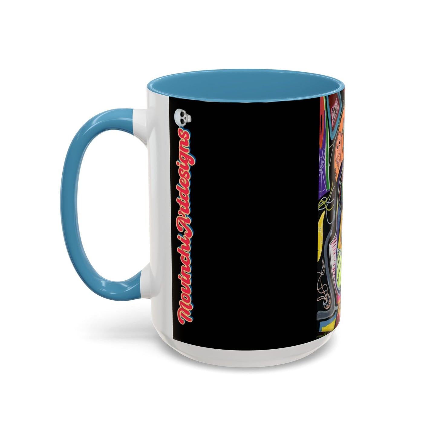 Colorful Neon OVERTHINKING  Skull Coffee Mug — Vibrant Abstract Day of the Dead Accent Mug