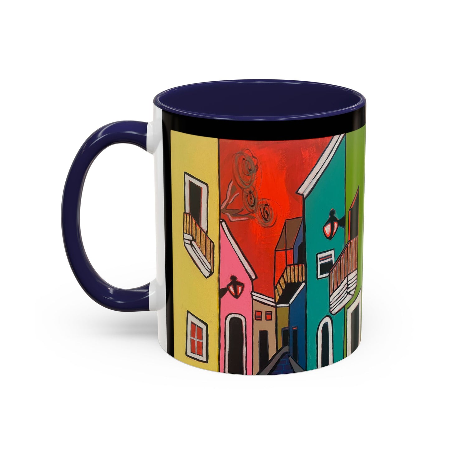 VIEJO SAN JUAN,  Colorful Cityscape Coffee Mug — Vibrant European Street Accent Mug