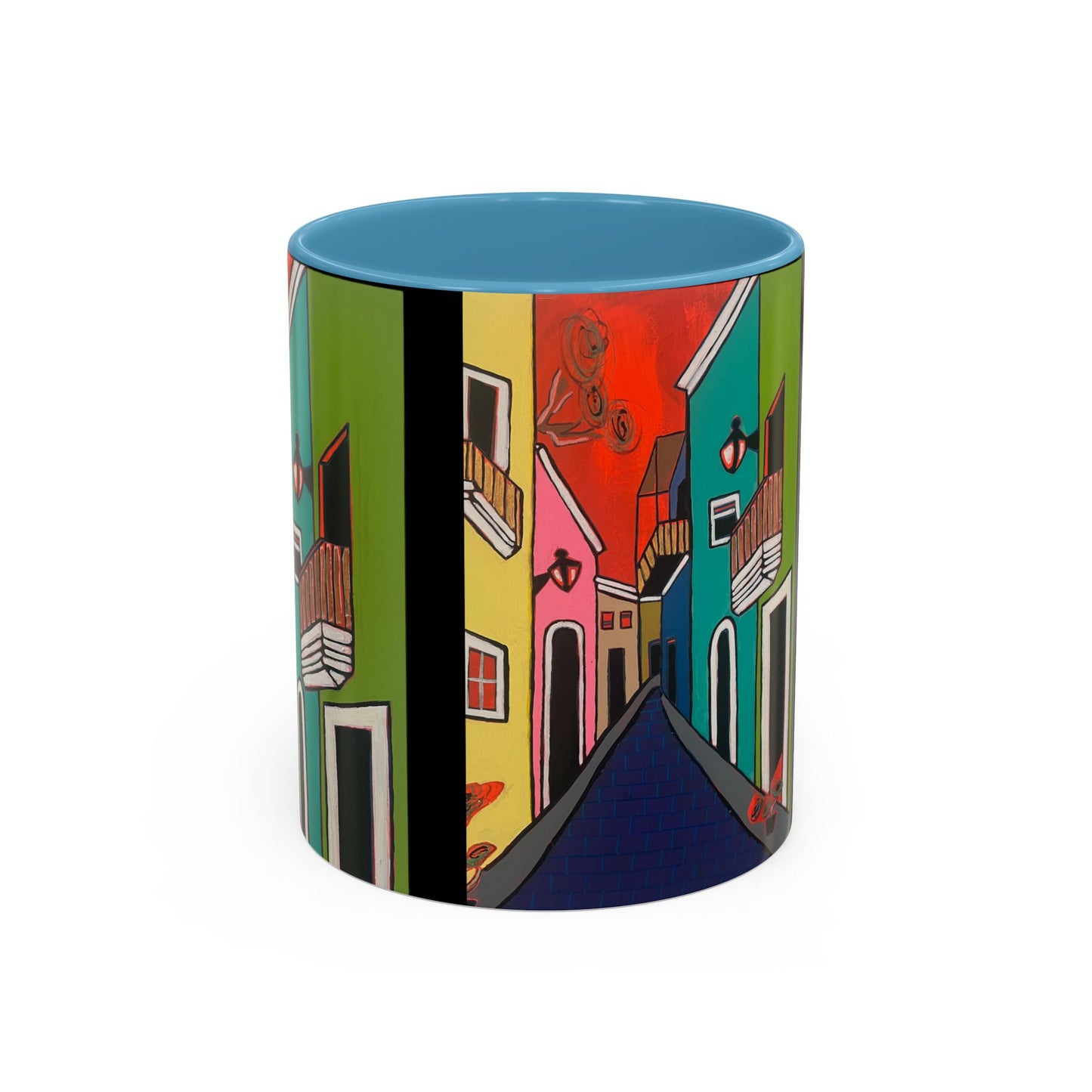 SAN SEBASTIAN.  Colorful Street Scene Accent Coffee Mug — Vibrant Urban Art Ceramic Mug (11/15oz)