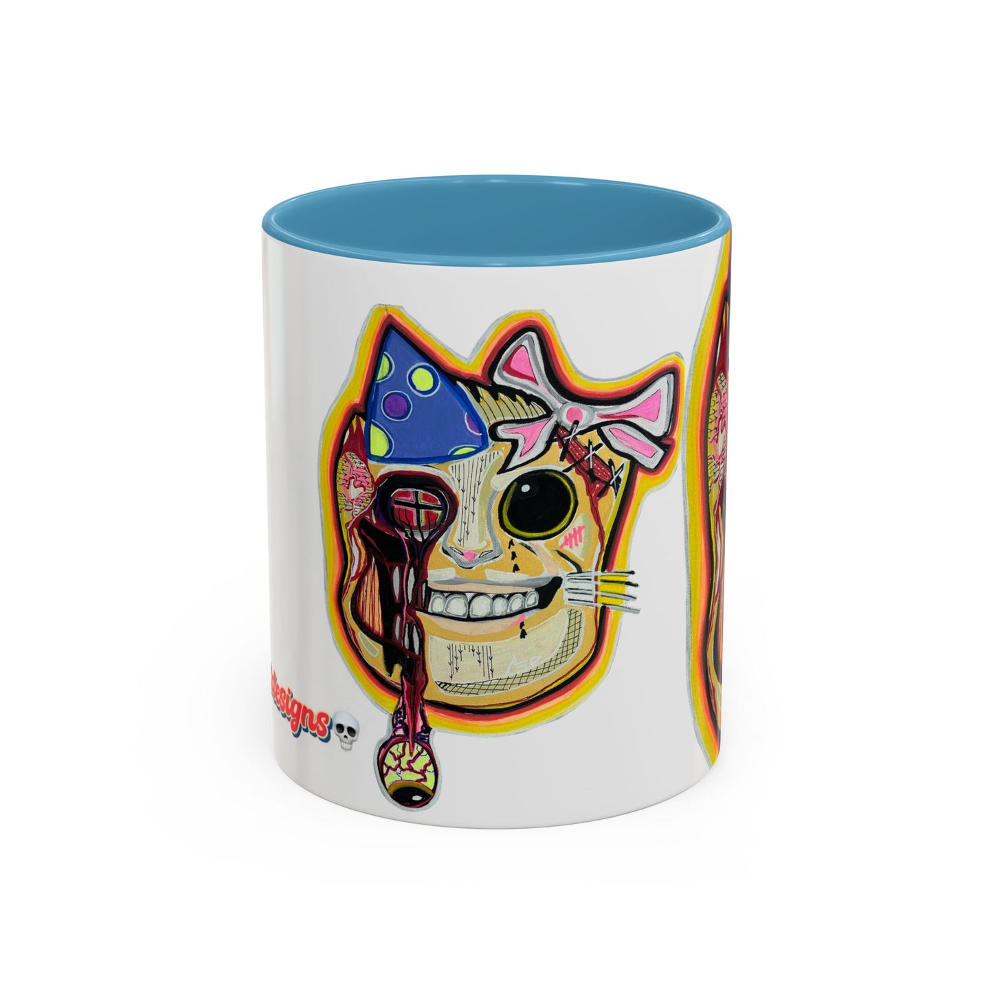 POOKIES BEAR Cat Skull Accent Coffee Mug — Day of the Dead Gothic Cat Design