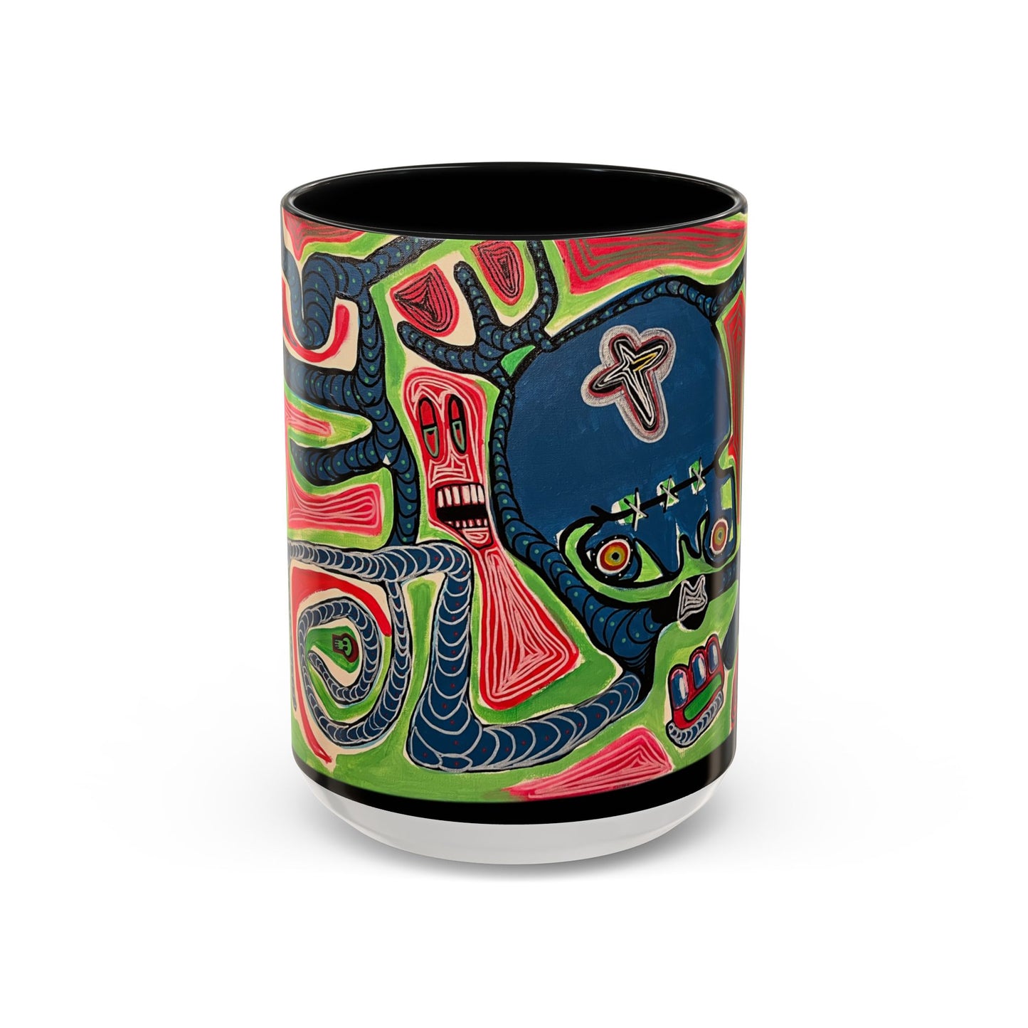 AFTER LIFE.  Abstract Tribal Art Coffee Mug — Colorful Surreal Accent Mug