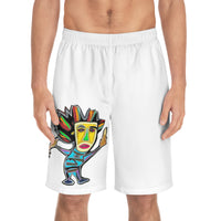 THE REBEL.  Men's Board Shorts — Colorful Tribal Mask Surf Graphic