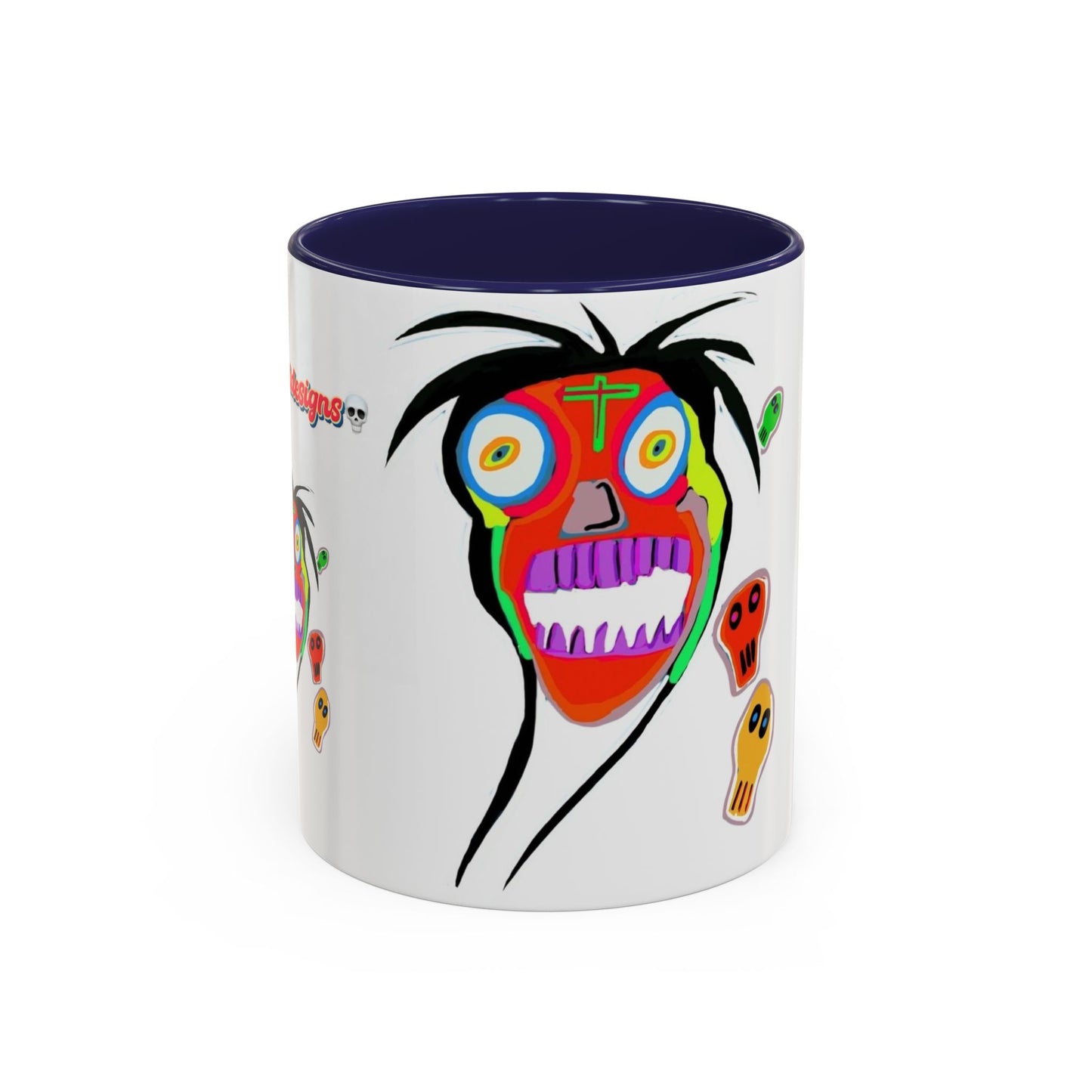 Skullface Accent Coffee Mug — Colorful Day of the Dead Pop Art (11/15oz)