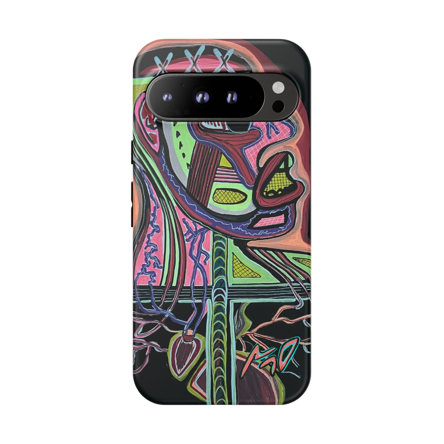 HEART ATTACK Abstract Neon Face Tough Phone Case – Vibrant Art Phone Cover